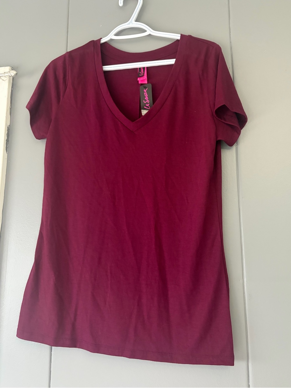 Women's V-Neck Short Sleeve Top - Burgundy